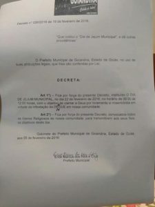 DECRETO DIA DO JEJUM MUNICIPAL