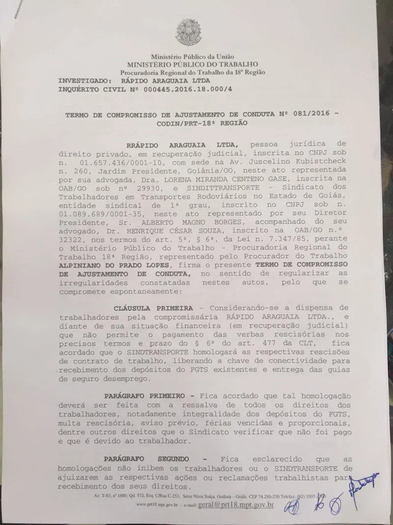 termo ajuste de conduta sinttransporte rapido araguaia pagina 1