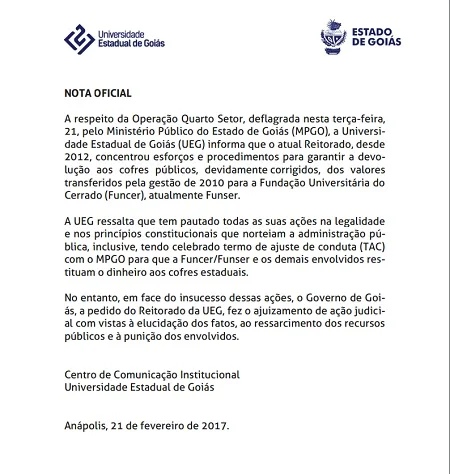 nota oficial ueg operacao quarto setor