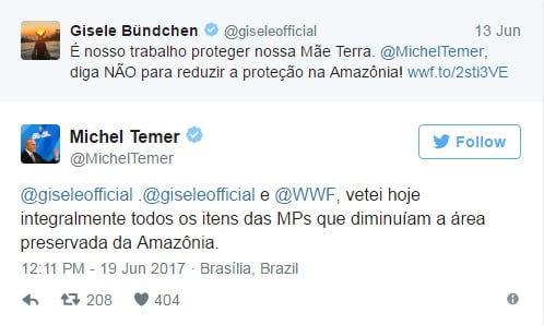 twitter temer e gisele