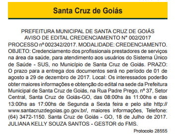 nota santa cruz de goias