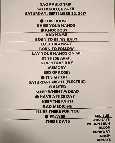 set list do bon jovi