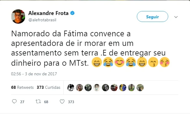 twitter alexandre frota sobre namoro da fatima