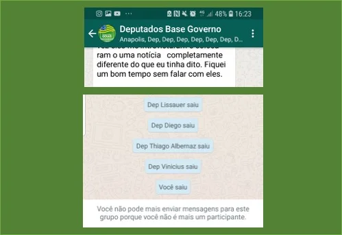 Deputados saem do grupo da base aliada a Caiado no Whatsapp