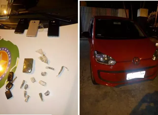 Dois são presos e menor apreendido com carro roubado e drogas