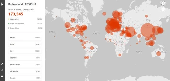 Mapa da Microsoft mostra avanço do coronavírus em tempo real