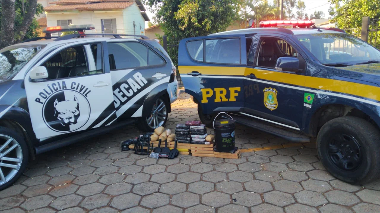 Polícia apreende 50 kg de maconha e armamento escondidos em ônibus clandestino