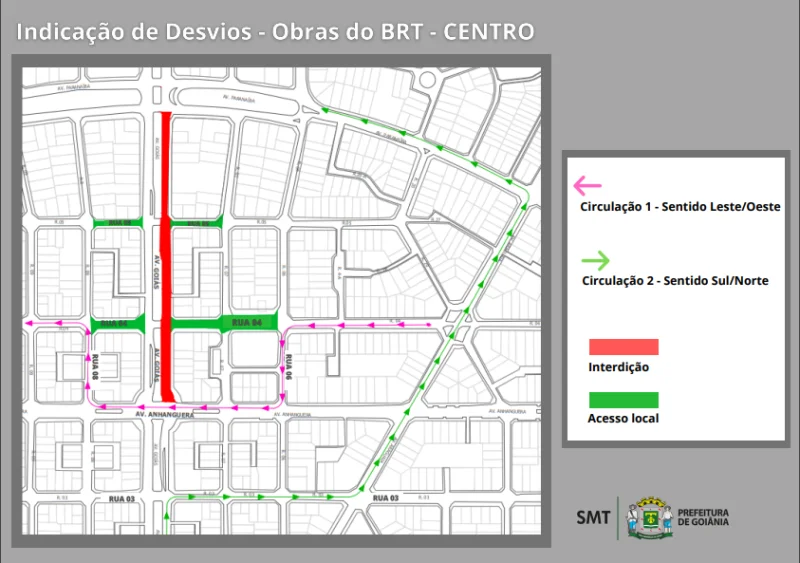 SMT interdita novo trecho na Avenida Goiás para obras do BRT