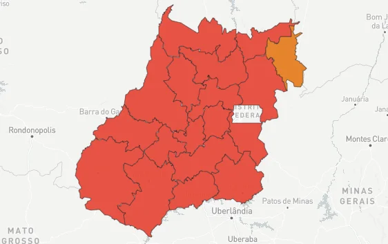 Mapa epidemiológico em Goiás.