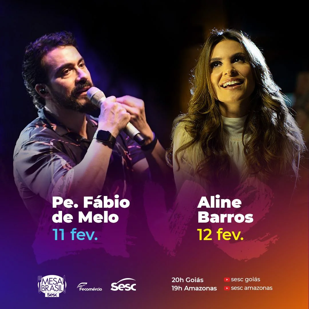 SESC Goiás promove live solidária ao Estado de Manaus com participação de Pe. Fábio de Melo e Aline Barros