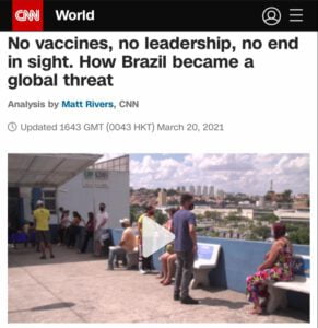 Matéria da CNN norte-americana sobre a crise brasileira relacionada à pandemia da Covid-19