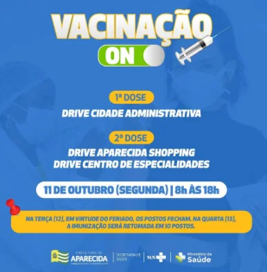 Adolescentes acima dos 12 anos são vacinados em drive-thrus nesta segunda-feira (11)