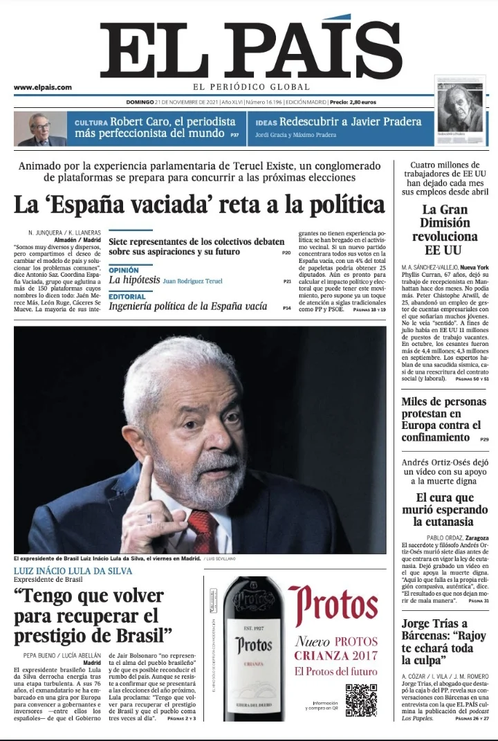 Após encontros com as principais lideranças da Europa, Lula é capa do El País deste domingo