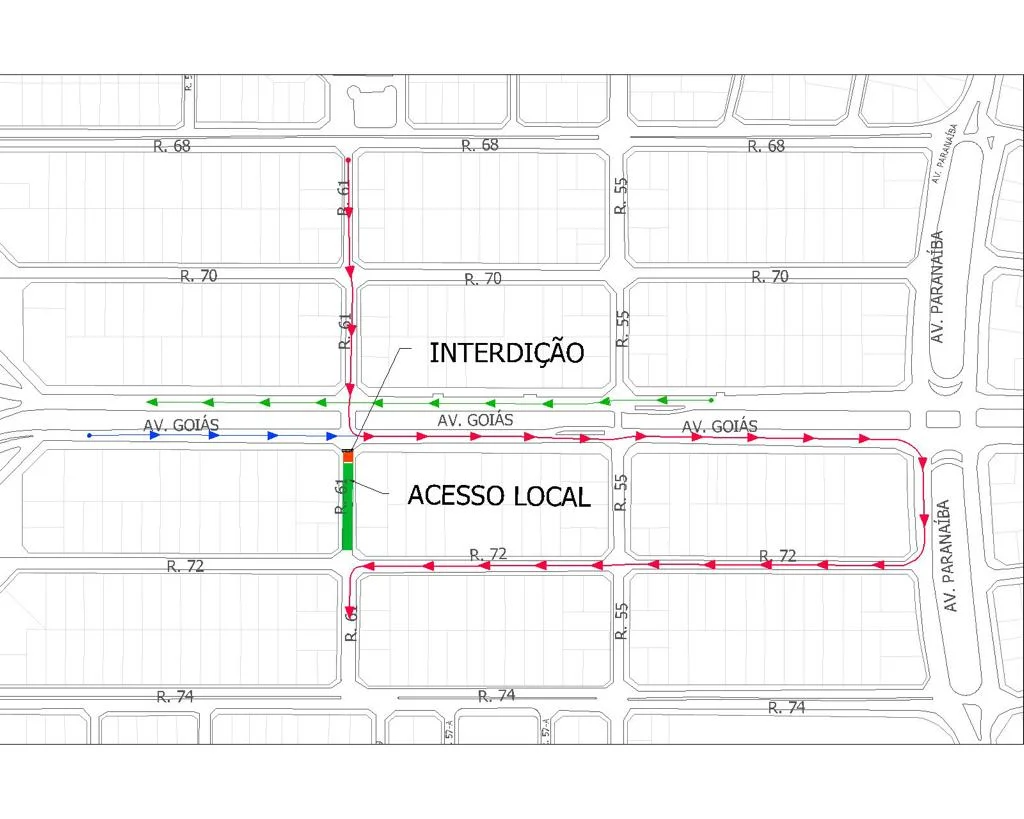 Rua 61 é interditada no Centro de Goiânia para serviços no corredor BRT Norte-Sul