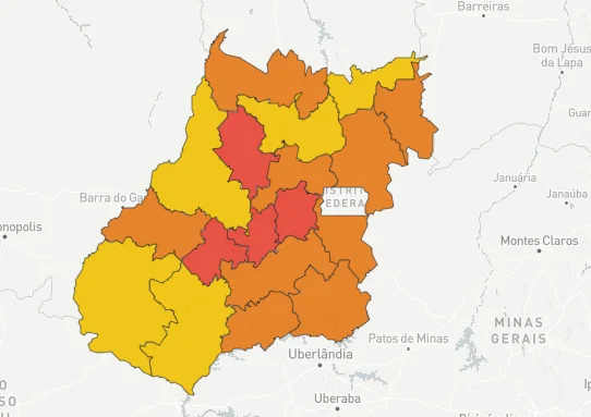 Mapa de risco da covid-19 aponta quatro regiões em calamidade