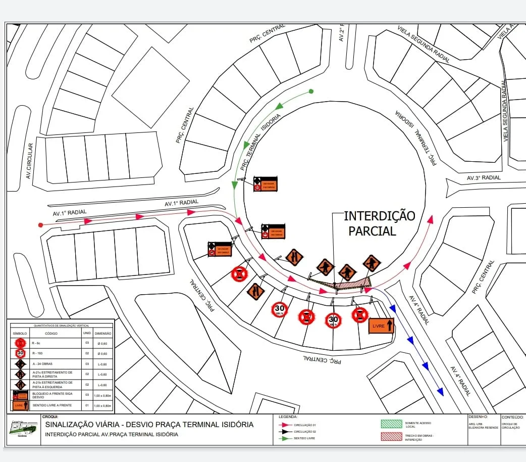 Trecho da Rua Praça Terminal Isidória com 4ª Radial é interditado para obras do BRT