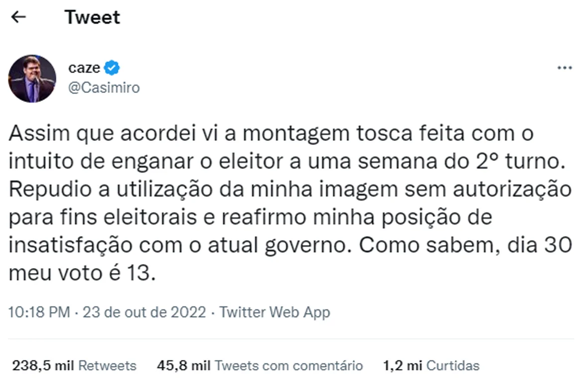 ‘Tuíte’ de Casimiro desmentindo Flávio Bolsonaro por montagem é o primeiro de um brasileiro a atingir 1 milhão de likes