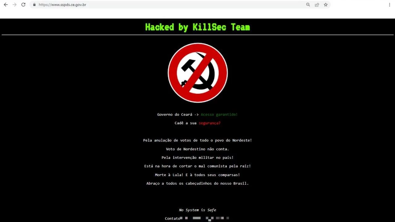 Hackers invadem sites do governo do Ceará com mensagens pedindo  “morte de Lula”