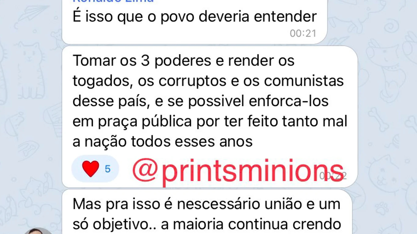 Flagra: bolsonarista sugere enforcamento de ministros do STF em grupo de app, entre outras ameaças