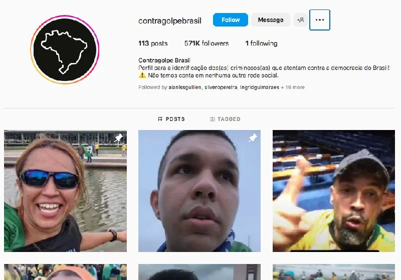 Perfil no Instagram ajuda identificar terroristas golpistas