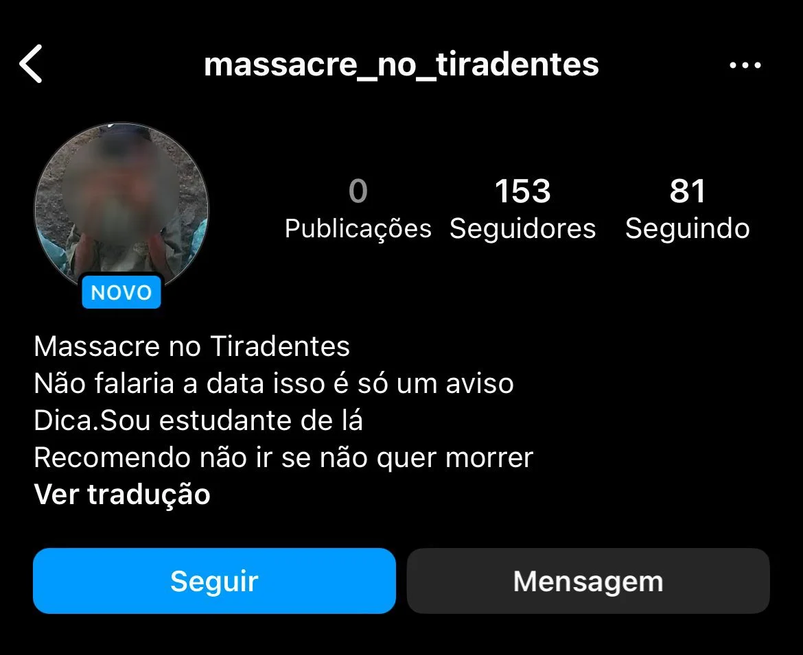 Menor é apreendido após criar perfil em rede social e anunciar massacre em colégio de Aparecida