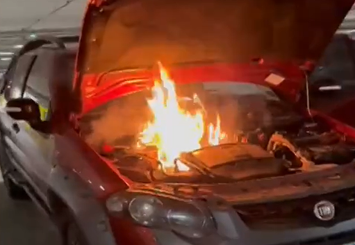 Princípio de incêndio é controlado em carro, no estacionamento do Goiânia Shopping (Foto divulgação).