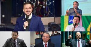 Vilmar Mariano, Leandro Vilela, Glaustin da Focus, Professor Alcides e Ademir Menezes, são cotados para disputar a Prefeitura de Aparecida de Goiânia. Foto: Montagem