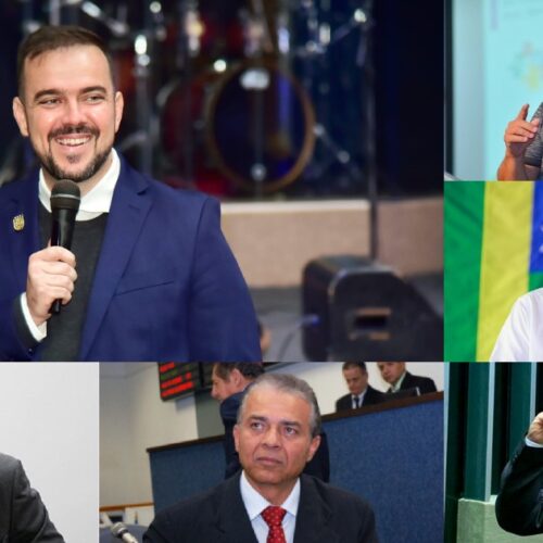 Vilmar Mariano, Leandro Vilela, Glaustin da Focus, Professor Alcides e Ademir Menezes, são cotados para disputar a Prefeitura de Aparecida de Goiânia. Foto: Montagem