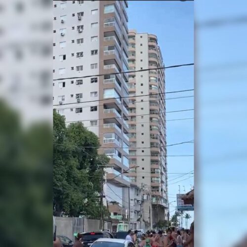 Prédio com risco de queda em Praia Grande SP. Foto: Reprodução/Redes Sociais