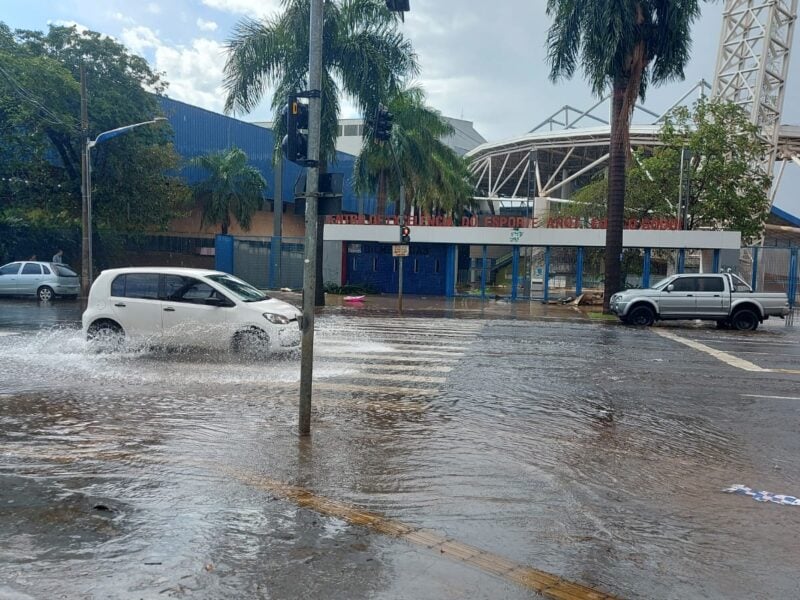 Chuva causa alagamento na Avenida Paraíba, em Goiânia. Foto: Maianí Gontijo